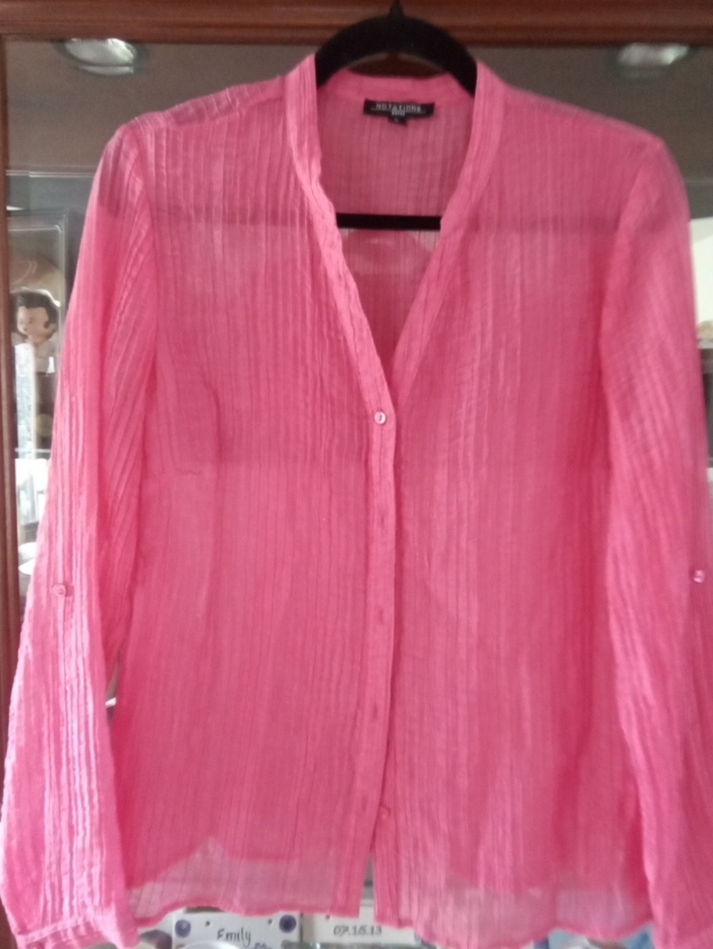 Coldwater Creek Vibrant Pink Sheer Crinkled Button-Down Blouse